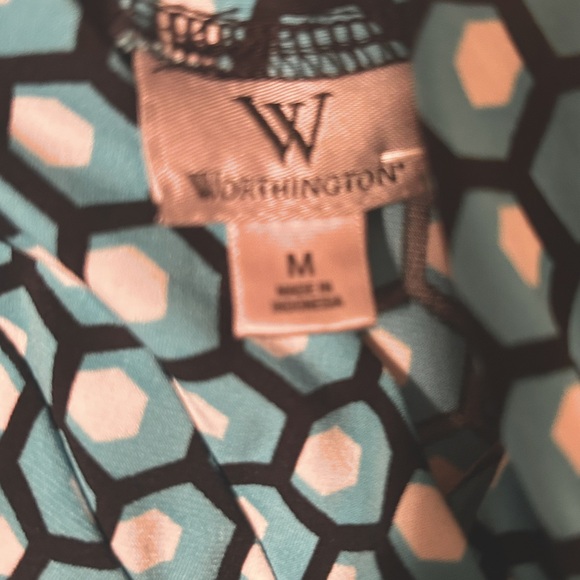 Worthington Turquoise Black Stretch Blouse Women’s Size Medium Short sleeve top - Picture 6 of 9